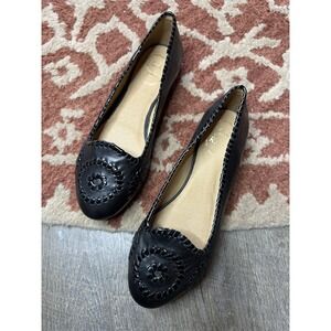 Jack Rogers Black Leather Waverly‎ Flags Loafers 7.5
